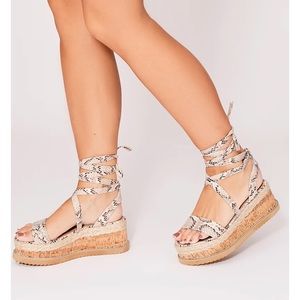 Snakeskin Lace Up Platform Espadrilles Sandals